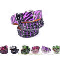 Fashion Zebra Printed Lady Belt with Pyramid Studs